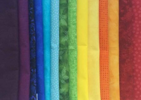 Rainbow fabrics for heart quilt