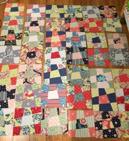 Wonky 9 Patch Tutorial featured by top US quilting blog and shop, Seams Like a Dream Quilt Designs: Blocks all laid out