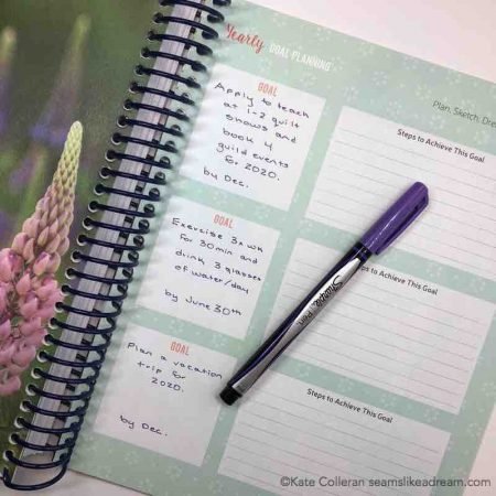 Big Picture Quilting Goals for 2019 featured by top US quilting blog and shop, Seams Like a Dream Quilt Designs: Image of Quilter's Planner goals page