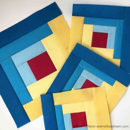 The Adventure Quilt ... a Road Trip Quilt Along Project, featured by top US quilting blog and shop, Seams Like a Dream Quilt Designs: blue and yellow Log Cabin blocks
