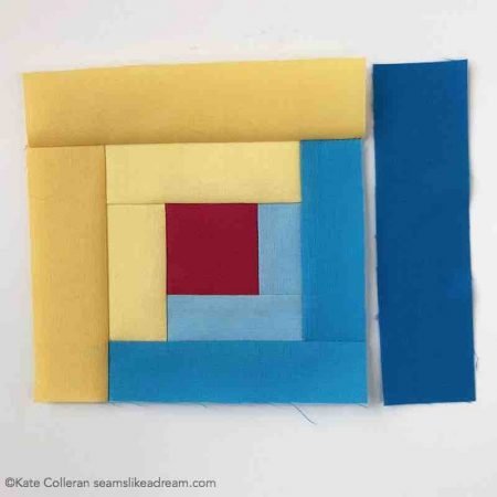 The Adventure Quilt ... a Road Trip Quilt Along Project, featured by top US quilting blog and shop, Seams Like a Dream Quilt Designs: building a yellow and blue log cabin block