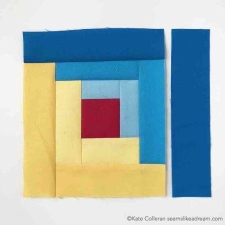 making a yellow and blue log cabin block