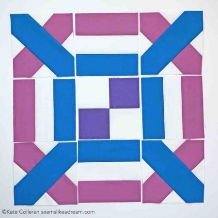 Adventure Quilt Along Block 6 featured by top US quilting blog and shop, Seams Like a Dream Quilt Designs: Roundabout block with blue point out