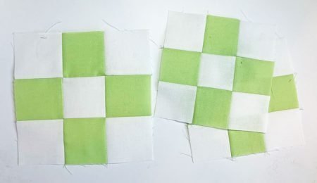 green and white nine patch blocks