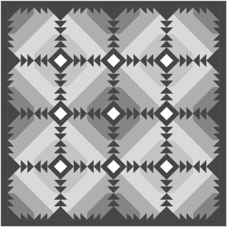 Top US quilting blog and shop, Kate Colleran Designs, shares about her remix of the Lady of the Lake quilt block! Digital image of a larger grey and black quilt