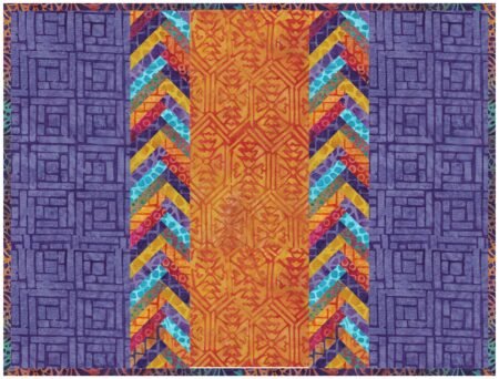 Top US quilting blog and shop, Kate Colleran Designs, shares about the Broken Glass and her projects in the batik fabrics! Snuggle Up pillow in purple, orange and prints from line