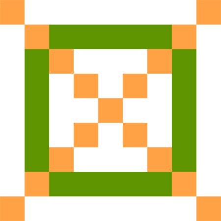 Top US quilting blog and shop, Kate Colleran Designs, shares about her January Quilt Block Remix Sneak Peek #1! Image shown in a quilt block of squares and rectangles in orange, white and green slide fabrics