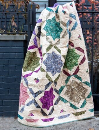 Top US quilting blog and shop, Kate Colleran Designs, shares about a fellow pattern designer Kris Poor of Poorhouse Quilt Designs. I mage of a star quilt pattern in muted batiks