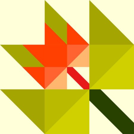 Top US quilting blog and shop, Kate Colleran Designs, shares about her September Block Remix challenge and her new block! Image is of a maple leaf in a maple leaf quilt block made in green, yellow and orange solids.