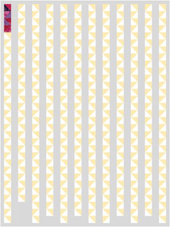 Top US quilting blog and shop, Kate Colleran Designs, shares about her 2026 temperature quilt and the braid blocks she will use! Image is a HST quilt with columns of blocks, mostly in yellow, white and grey sashing.
