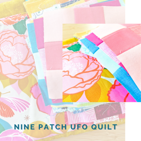 a pile of nine patch blocks on pieces of fabrics